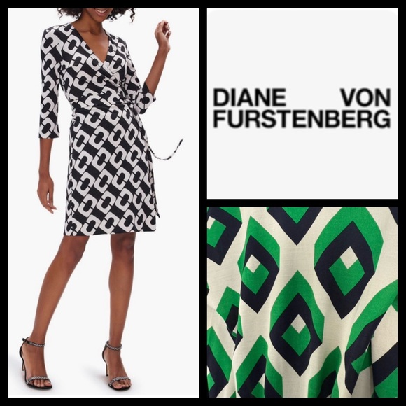 Diane von Furstenberg Signature Julian Silk Geometric Wrap Dress - Picture 1 of 14